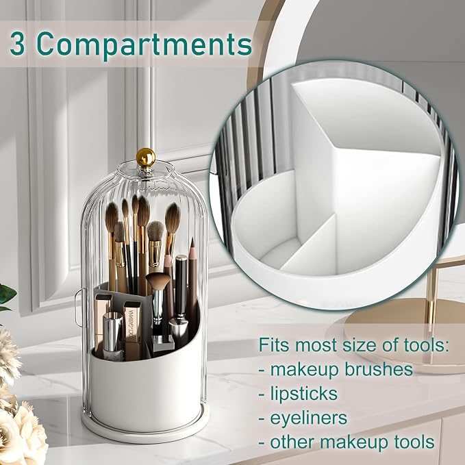 GAXmi Makeup Brush Holder with Lid Cosmetic Tools Organizer 360 Rotating - Image 4