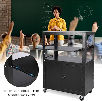 Garvee Mobile AV Cart with Lockable Cabinet, Adjustable Height Laptop Stand - Image 3