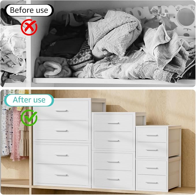 BOLUO Stackable Storage Drawers Closet Organizers and Storage Fabric White 2 - Image 5