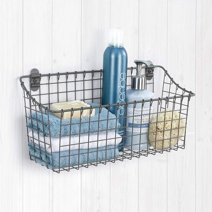 Spectrum Extra Large Wire Wall Mount Storage Basket Industrial Gray, Vintage - Image 5