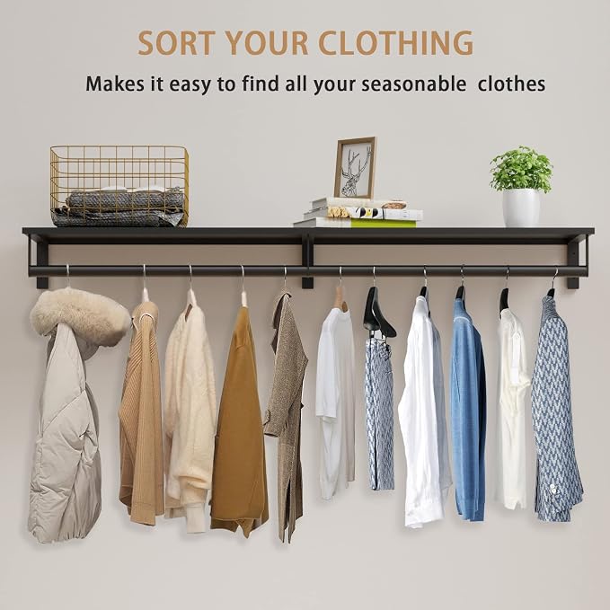 Audmore Wall Mounted Clothes Rack Heavy Duty Metal Hanging Clothing Rack | Shelf - Image 2