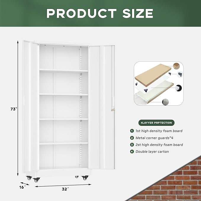 Greenvelly White Metal Storage Cabinet - Image 3