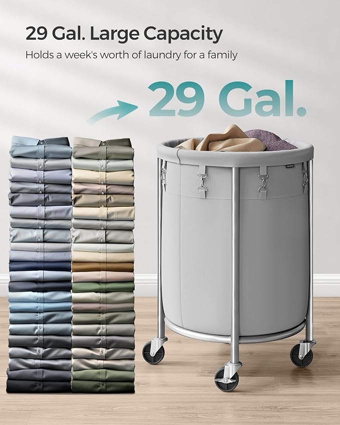 SONGMICS Laundry Basket, Rolling Steel Frame - Image 3
