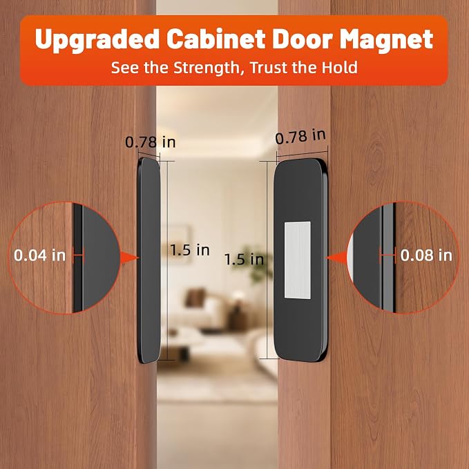 Jiayi 8 Pack Ultra Thin No Drill Magnetic Cabinet Door Catch Black, Ultra Thin - Image 4
