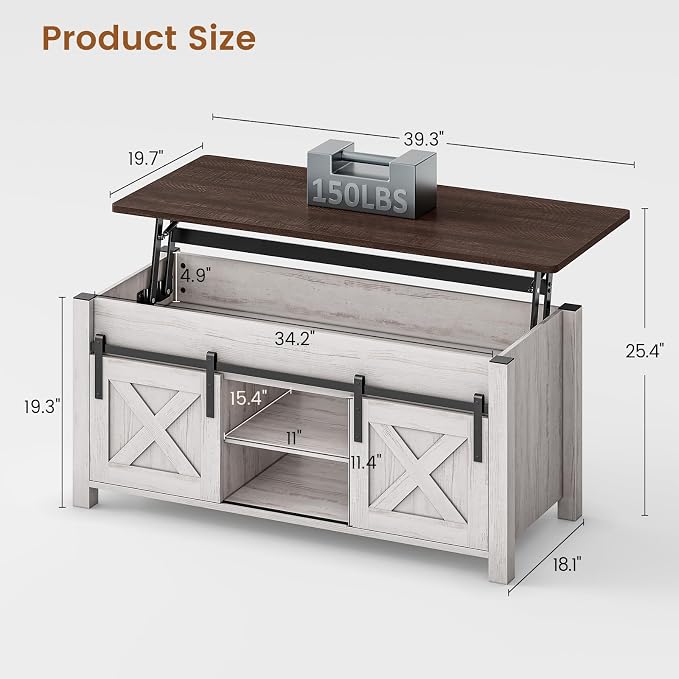 SEDETA Lift Top Coffee Table, Farmhouse Lift Tabletop Dining Table, Gas Spring - Image 2