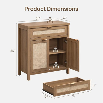 SICOTAS Sideboard Buffet Cabinet Set of 2, Rattan Credenza Storage Cabinet - Image 3