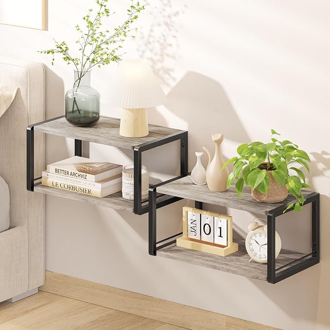 Floating Nightstand Set of 2, Wood Bedside Shelf Wall Mounted Nightstand by NANAGIFTREE