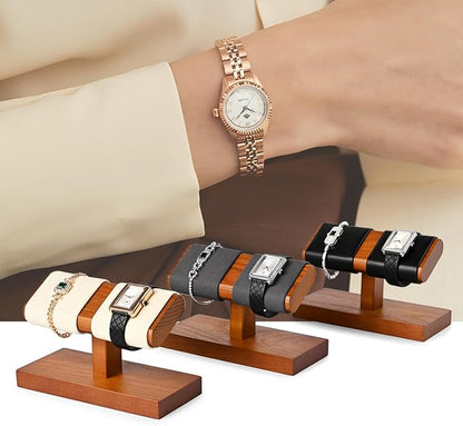 Oirlv Solid Wood Double Watch Display Stand Watch Bracelet Organizer（Black） - Image 2