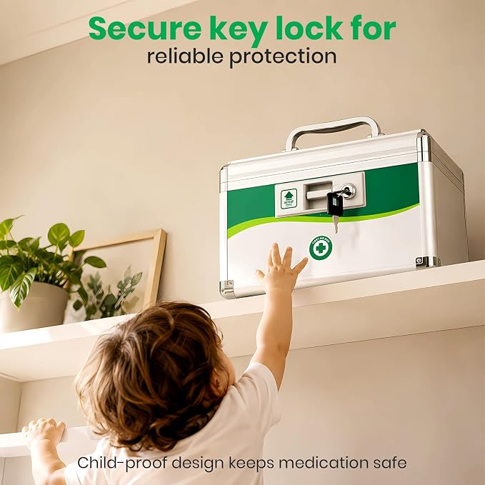 Medicine Lock Box with Keys, Small 10x6.9x6.9in, Aluminum Child-Safe Lock | - Image 5