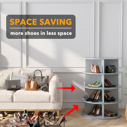 SpaceAid 4 Tier Rotating Shoe Rack Tower, Spinning Shoe Display Lazy Susan - Image 3