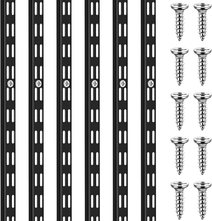 6 Pcs Dual Track Upright Wall Shelving System Heavy Duty Support System Twin by Unknown