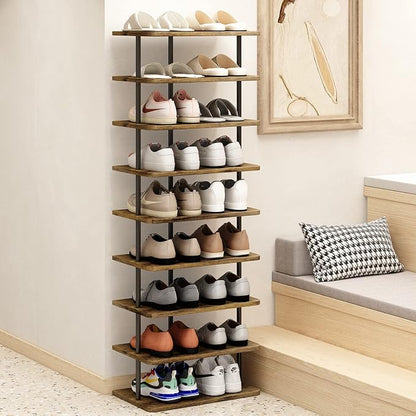 AZERPIAN Shoe Rack Storage Vertical Narrow Shoe Organizer Shelf 9 Tier | Metal - Image 4
