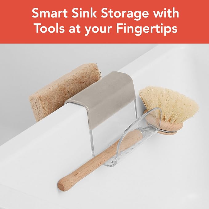 Spectrum Sink Saddle for Kitchen Sink Warm Gray Clear Sponge and Brush Holder - Image 2