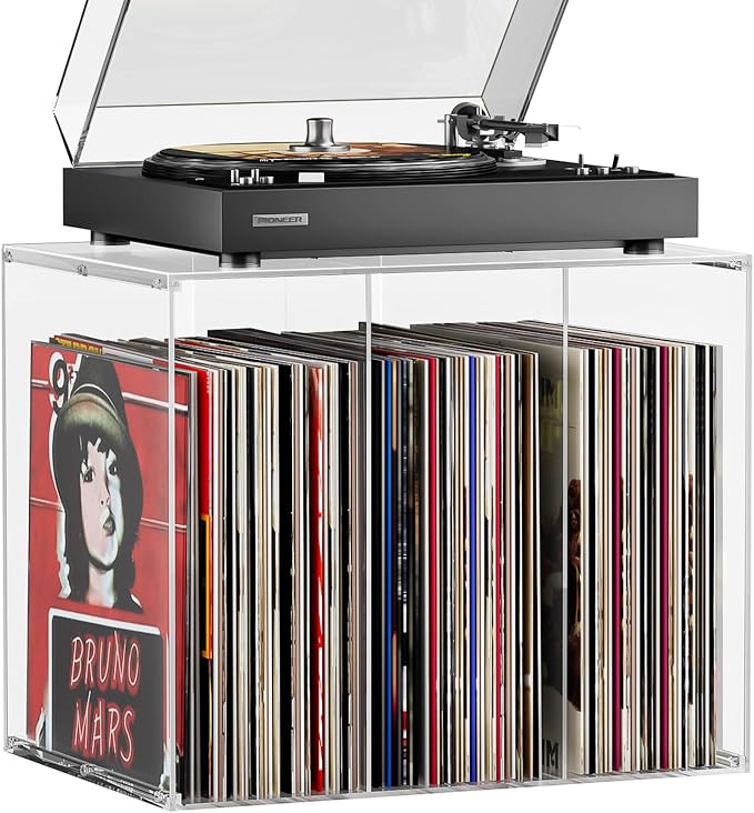 Bikoney Stackable Cube Acrylic Vinyl Record Storage, Tabletop Record Player by Bikoney