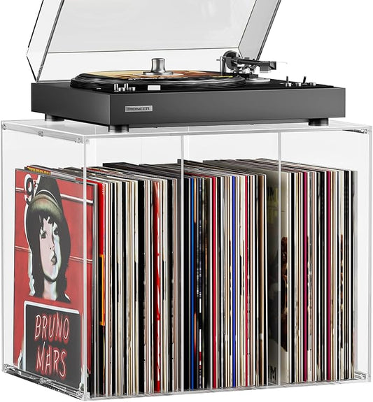 Bikoney Stackable Cube Acrylic Vinyl Record Storage, Tabletop Record Player by Bikoney