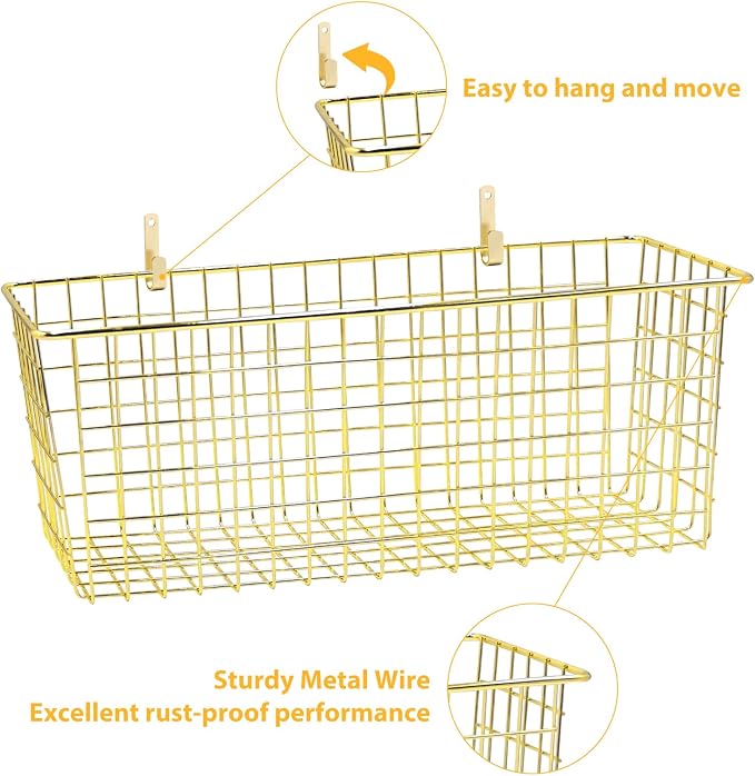 2 Sets Gold Extra Large Hanging Wall Basket - Image 3