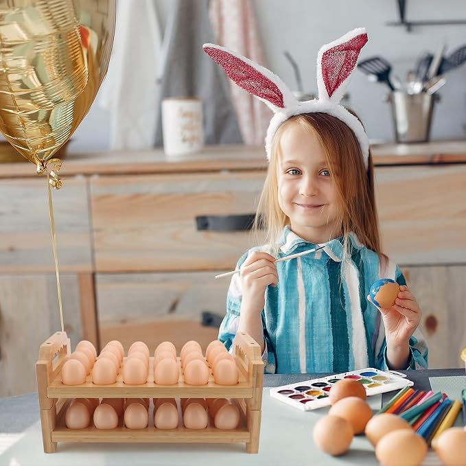 Egg Holder, 2 Tier Egg Holder Countertop, Bamboo Egg Organizer and Storage - Image 5