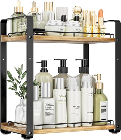 Delamu 2-Tier Bathroom Counter Organizer, Wood Vanity Organizer Countertop by DELAMU