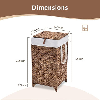Laundry Hamper with Lid and Removable Liner Bag, Handwoven Natural Hyacinth - Image 2