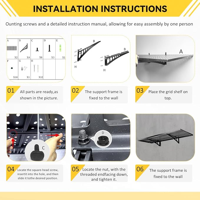 2-Pack 1.97x2.95ft Adjustable Garage Wall Shelving, 800 lb Load Capacity Heavy - Image 7