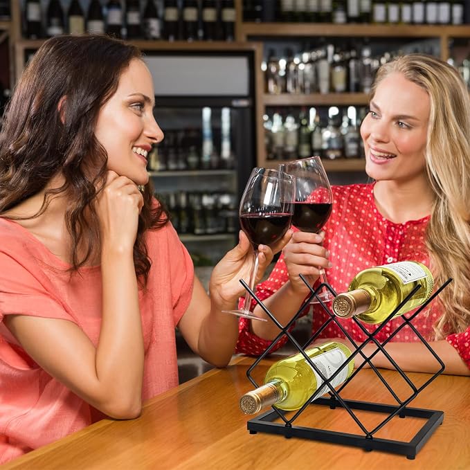 MCSAPIL Small Wine Racks Countertop, Metal Wine Bottle Holder Modern Black - Image 3