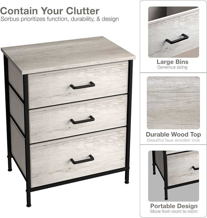 Sorbus Nightstand Dresser with 3 Faux Wood Drawers - Image 4