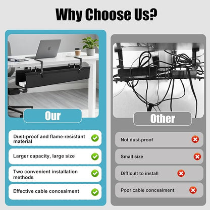 Oxford Cloth Under Desk Cable Management Tray, No-Drill 36" Desk Cable - Image 5