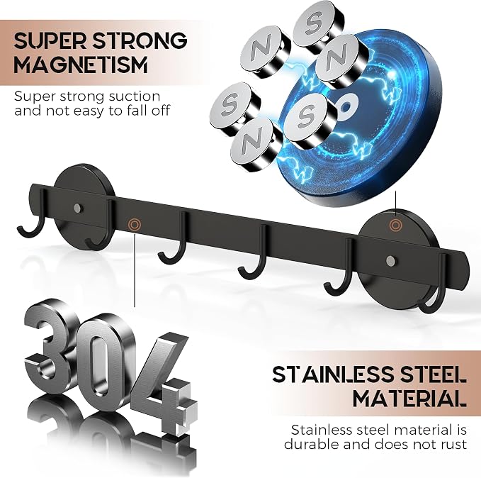 Magnetic Utensil Holder For Fridge, Heavy Duty Magnetic Coat Rack For Metal Door - Image 4