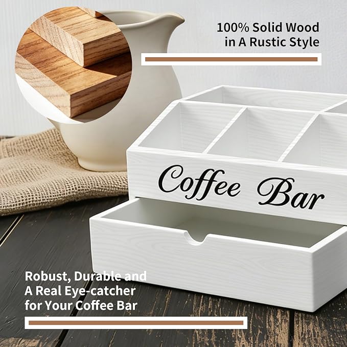 Coffee Bar Organizer for Countertop, 2-Tier Wooden Coffee Station Accessories - Image 2