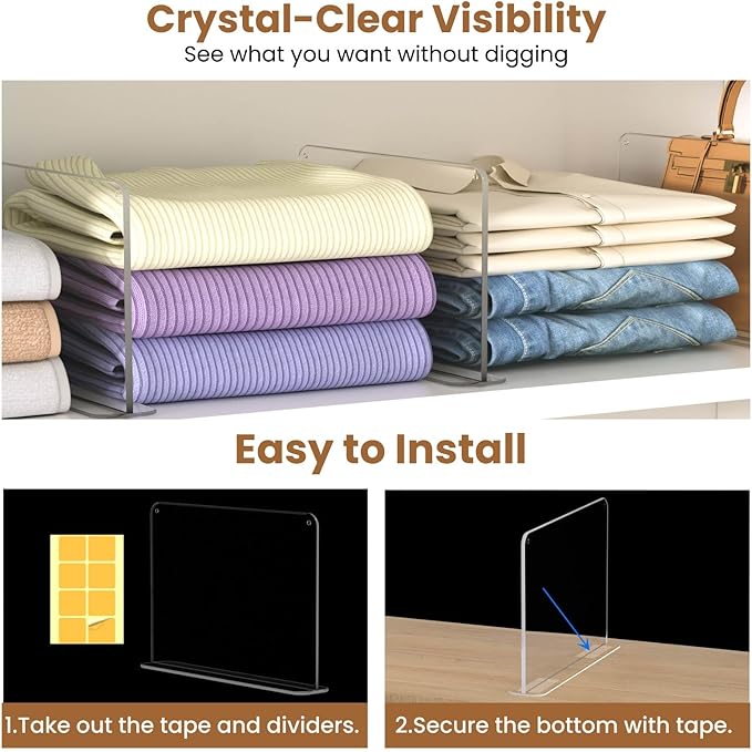 Purse Organizer for Closet Shelf Dividers: 4 Pack Acrylic Clear Vertical - Image 4