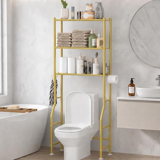 GloTika 3-Tier Over Toilet Storage, 150lb Capacity, Carbon Steel, Freestanding by QualityHomewareTimlessComfort