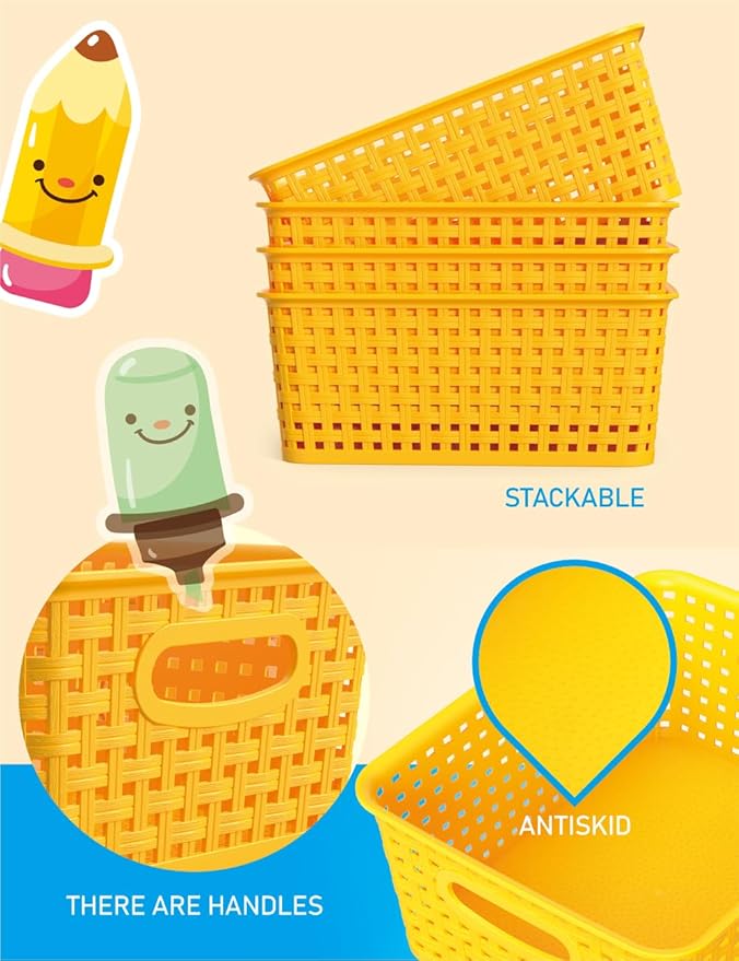 WYT 6-Pack Plastic Small Shelf Storage Weave Baskets Organizing - Image 3