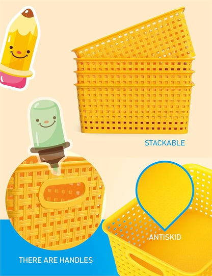 WYT 6-Pack Plastic Small Shelf Storage Weave Baskets Organizing - Image 3