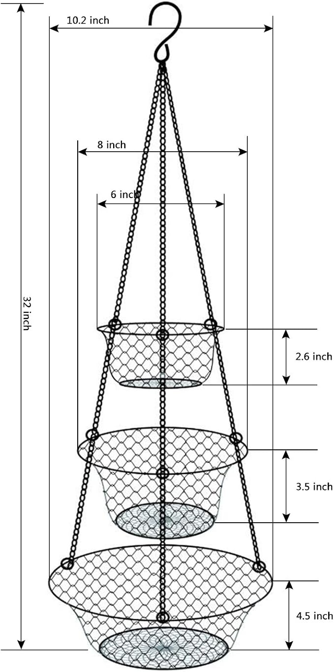 malmo 3-Tier Wire Fruit Hanging Basket, Vegetable Kitchen Storage Basket - Image 2