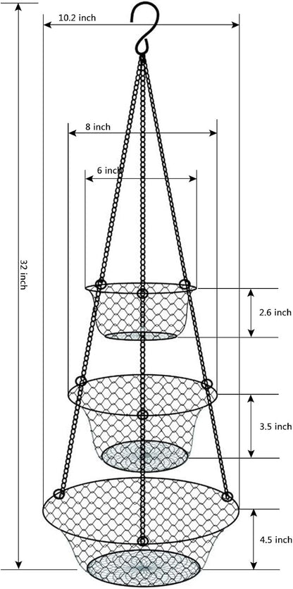 malmo 3-Tier Wire Fruit Hanging Basket, Vegetable Kitchen Storage Basket - Image 2