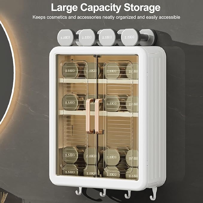 TOPINCN Wall Mounted Bathroom Cabinet, Makeup Organizer Shelf Perfume Cosmetic - Image 3