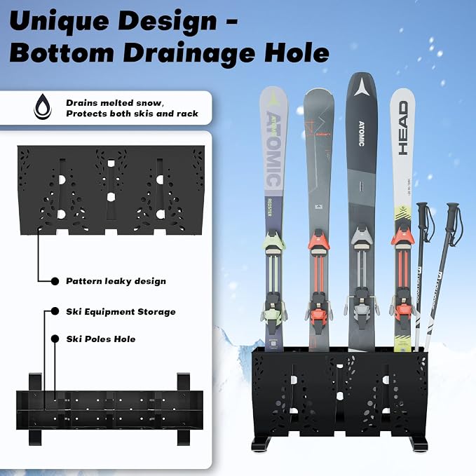 Heavy Duty Metal Ski Storage Rack, 12 Pair Freestanding Steel Ski Holder - Image 5