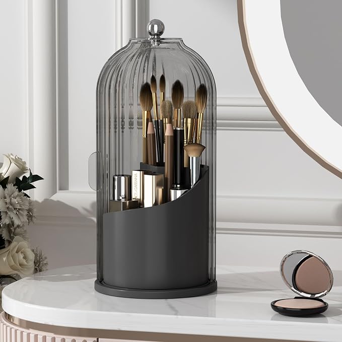Makeup Brush Holder with Lid 360 Rotating Clear Dustproof Make Up Organizers by YOOLENS