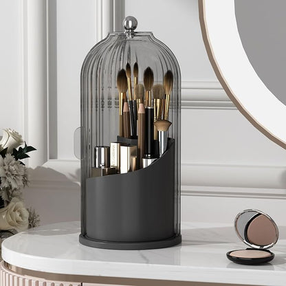Makeup Brush Holder with Lid 360 Rotating Clear Dustproof Make Up Organizers by YOOLENS