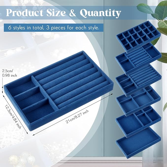 Junkin 18 Pcs Velvet Jewelry Tray, Stackable Jewelry Organizer Trays - Image 2