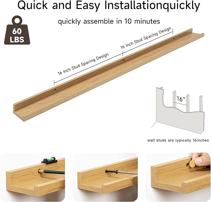 Fun Memories Picture Ledge Shelf, 48 Inch Floating Shelves Set of 2, Large - Image 5