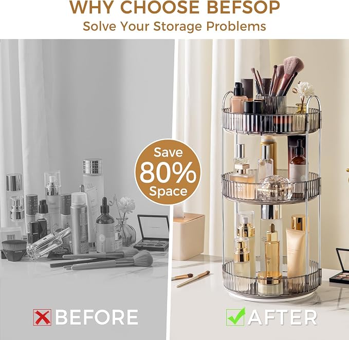 360° Rotating Makeup Organizer, Upgraded 3 Tier Skincare Perfume Organizers - Image 3