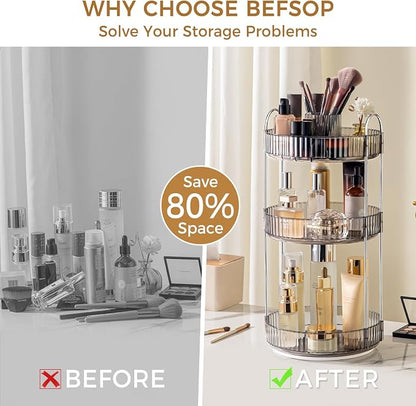 360° Rotating Makeup Organizer, Upgraded 3 Tier Skincare Perfume Organizers - Image 3