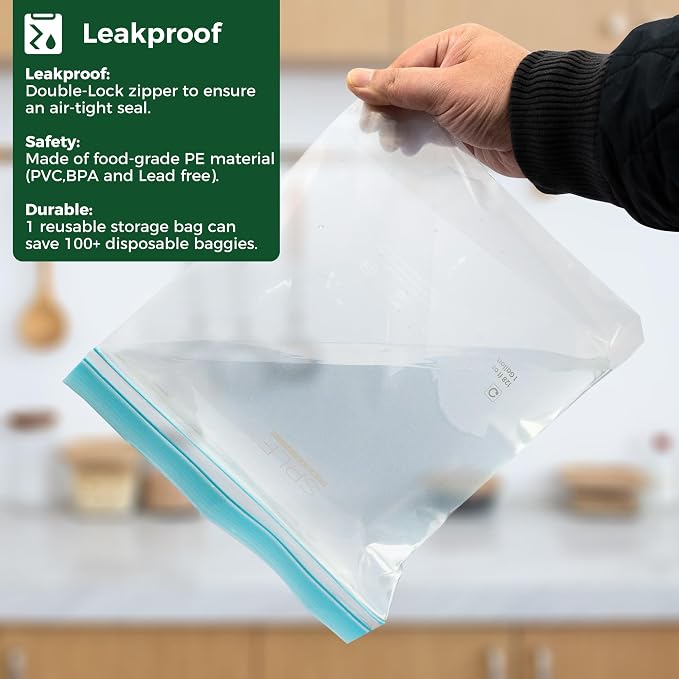 SPLF 20 Pack Reusable Half Gallon Freezer Bags Dishwasher Microwave Safe - Image 8