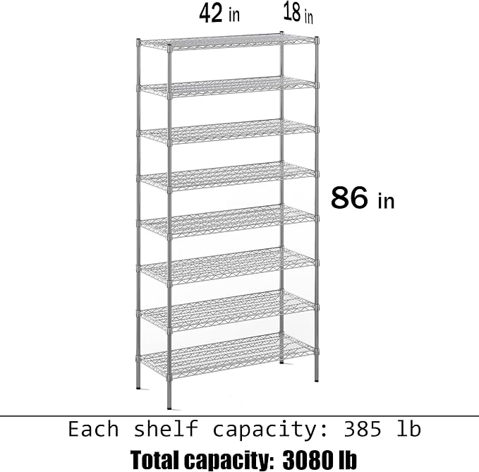18" Deep x 42" Wide x 86" Height Wire Shelving Kit | 8-Tier | NSF Commercial - Image 3