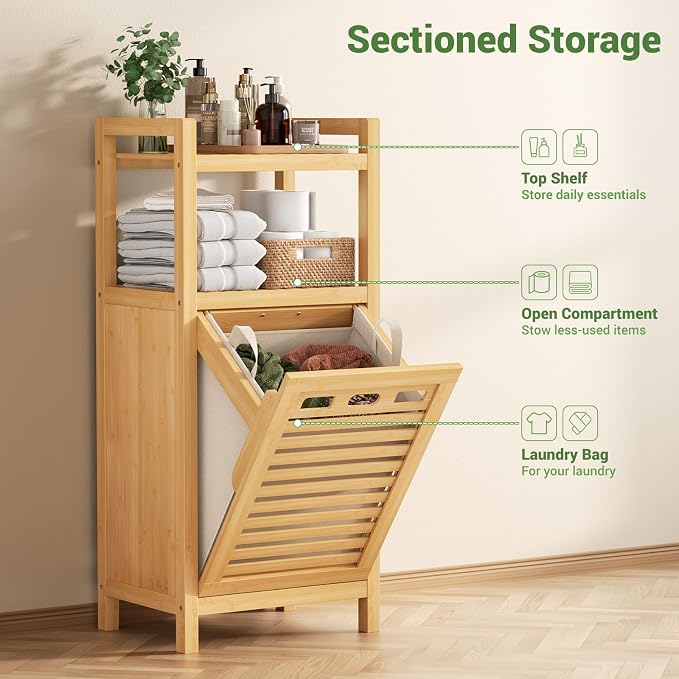 Homykic Tilt Out Laundry Hamper, 10 Gal Bamboo Laundry Storage Cabinet - Image 6
