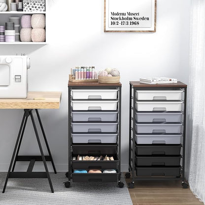 Rolling Cart with Drawers, Utility Cart With 8 Drawers and Wooden Tabletop - Image 7