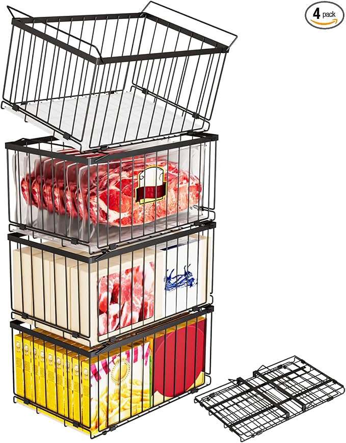 Large Freezer Organizer Bins, Upgrade Quick Expand/Collapse Feature, by ANJUBAN