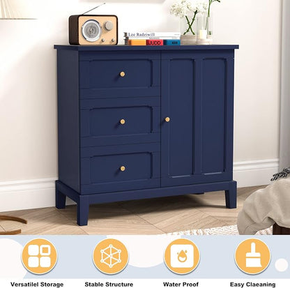 HLR Accent Cabinet with 3 Drawers and Door, Wooden Storage Cabinet with Shelves - Image 5
