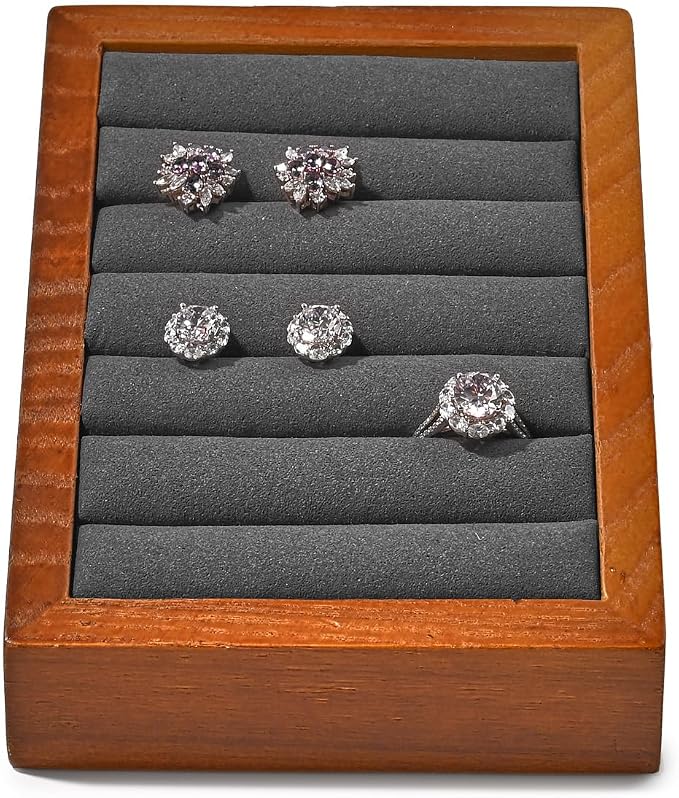 Oirlv Solid Wood Ring Tray Display Stand Slotted Jewelry Ring Showcase Display - Image 6